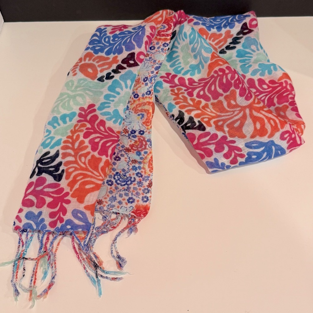 Matisse-like Colorful Design Scarf with Fringe